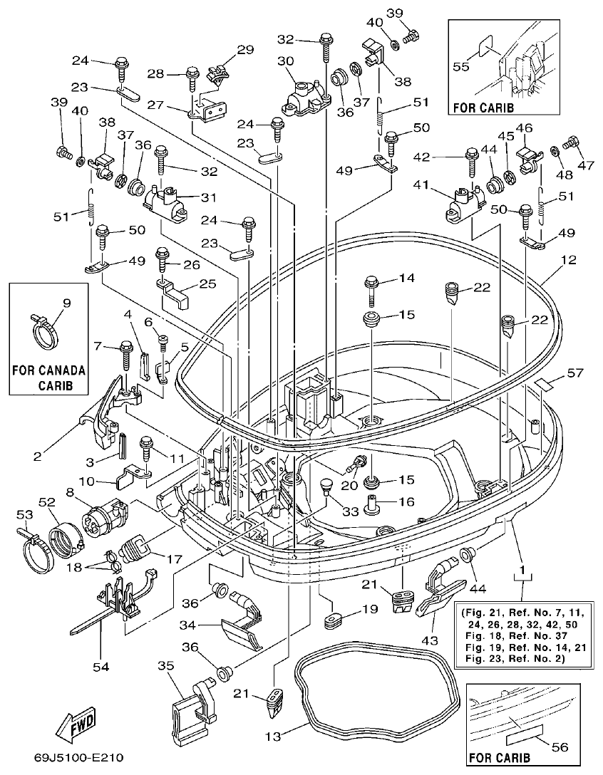 Yamaha F200A, F225A, FL200A, FL225A, F225TR, F200TR, LF225TR, LF200TR BOTTOM COWLING 1 parts diagram